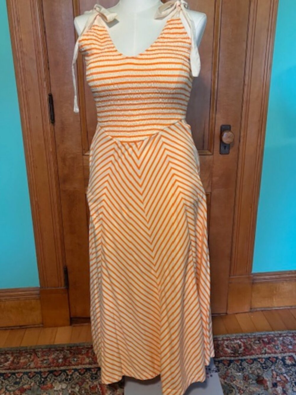 Free People Free-est Orange and Cream Striped Midi Dress; Size XL